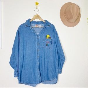 Vintage 90’s Tweety Bird Denim Shirt